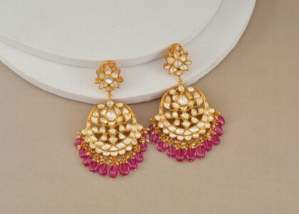 Pink Gold-Plated Jhumka Earrings for Weddings
