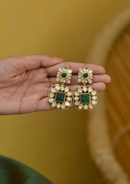 Green Gold-Plated Jhumka Earrings for Weddings