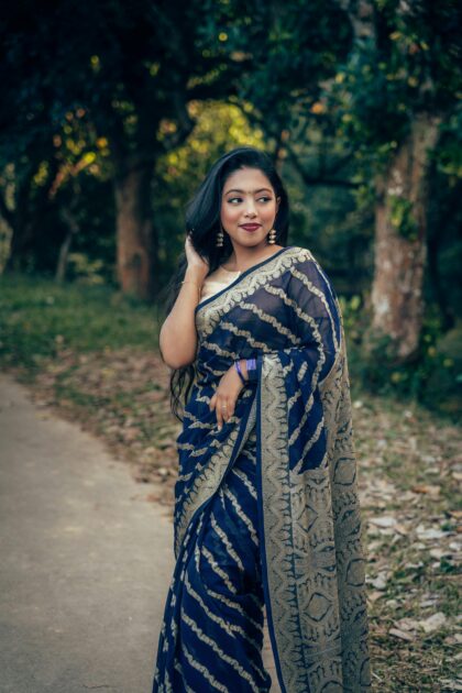 Blue Zari work saree with blouse piece